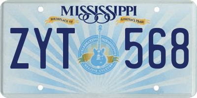 MS license plate ZYT568