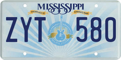 MS license plate ZYT580