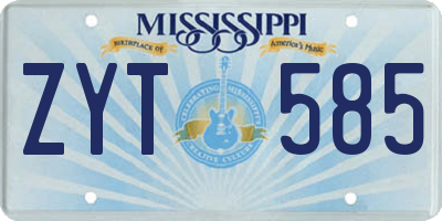 MS license plate ZYT585