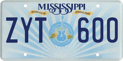 MS license plate ZYT600