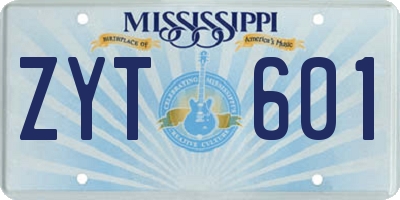 MS license plate ZYT601