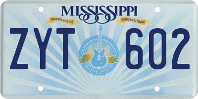 MS license plate ZYT602