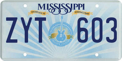 MS license plate ZYT603