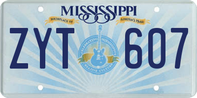 MS license plate ZYT607