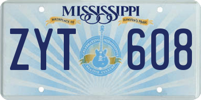 MS license plate ZYT608