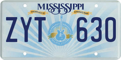 MS license plate ZYT630