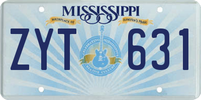 MS license plate ZYT631