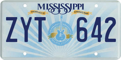 MS license plate ZYT642