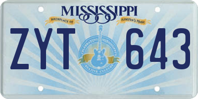 MS license plate ZYT643
