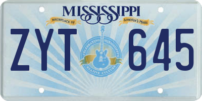MS license plate ZYT645