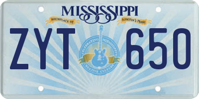 MS license plate ZYT650