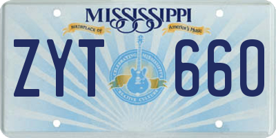 MS license plate ZYT660