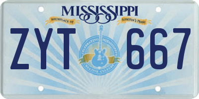 MS license plate ZYT667