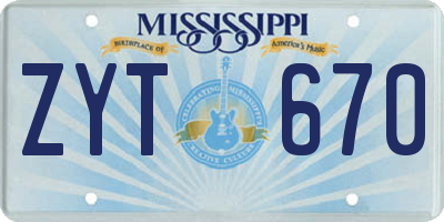 MS license plate ZYT670