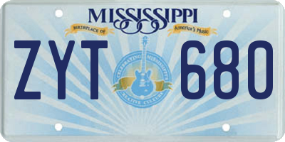 MS license plate ZYT680