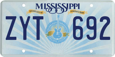 MS license plate ZYT692