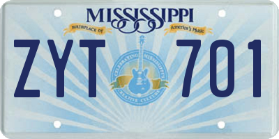 MS license plate ZYT701
