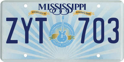 MS license plate ZYT703