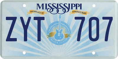 MS license plate ZYT707