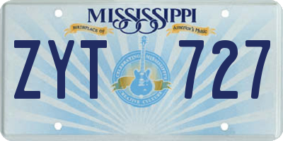 MS license plate ZYT727