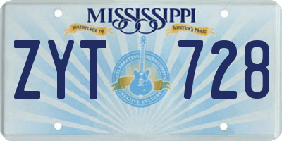 MS license plate ZYT728