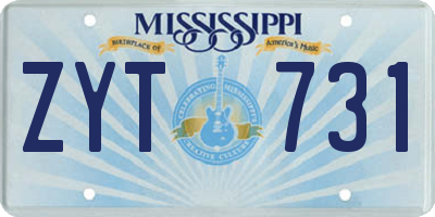 MS license plate ZYT731