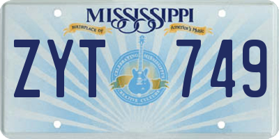 MS license plate ZYT749