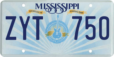 MS license plate ZYT750