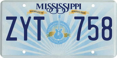 MS license plate ZYT758