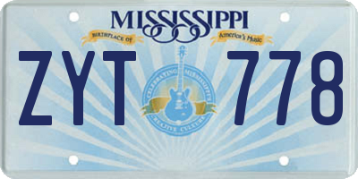 MS license plate ZYT778