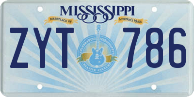 MS license plate ZYT786