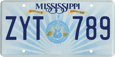 MS license plate ZYT789