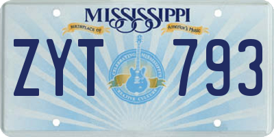 MS license plate ZYT793