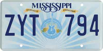 MS license plate ZYT794