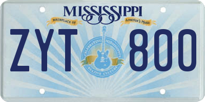 MS license plate ZYT800