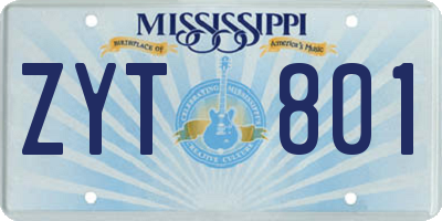 MS license plate ZYT801