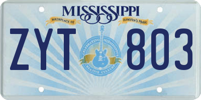 MS license plate ZYT803