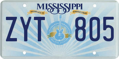 MS license plate ZYT805