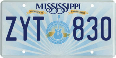 MS license plate ZYT830