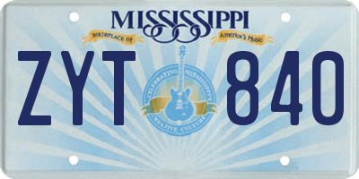 MS license plate ZYT840