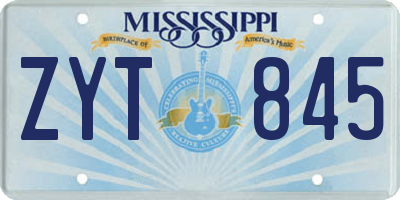 MS license plate ZYT845