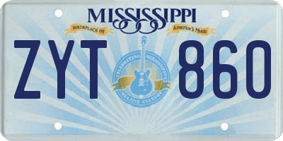 MS license plate ZYT860