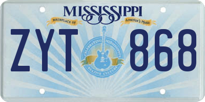 MS license plate ZYT868