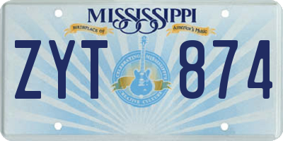MS license plate ZYT874
