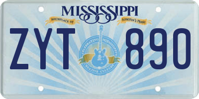 MS license plate ZYT890