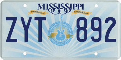 MS license plate ZYT892