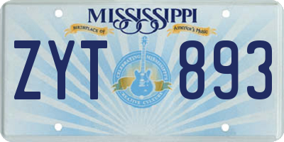 MS license plate ZYT893