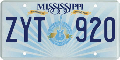 MS license plate ZYT920