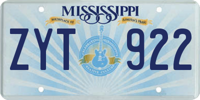 MS license plate ZYT922
