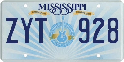 MS license plate ZYT928